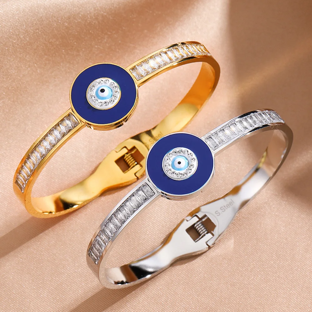 Женский браслет из нержавеющей стали с синими дисками и эмалью |