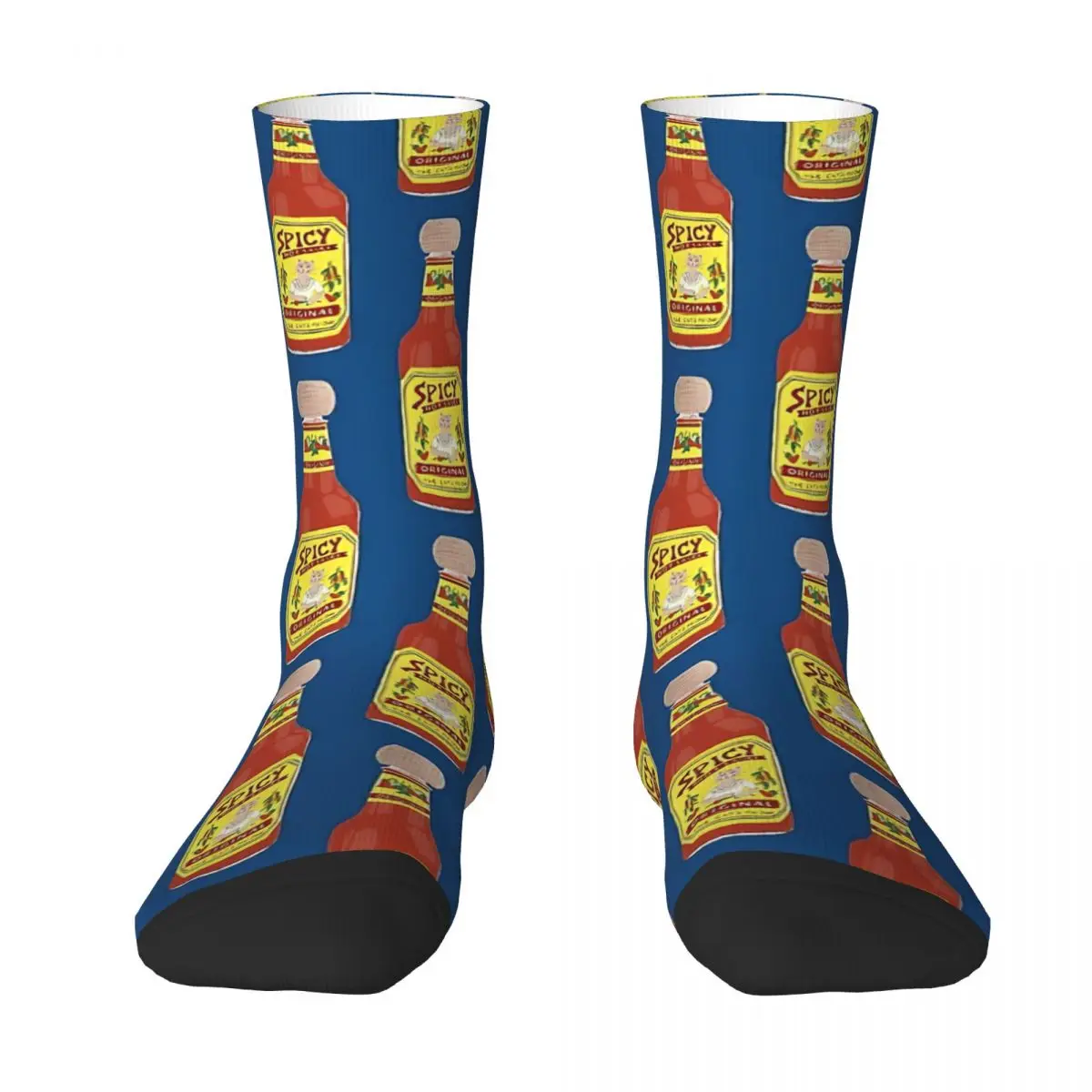 Hot & Spicy Picante Hot Sauce With Cat Colored Pencil Art Blue Adult Socks,Unisex socks,men Socks women Socks