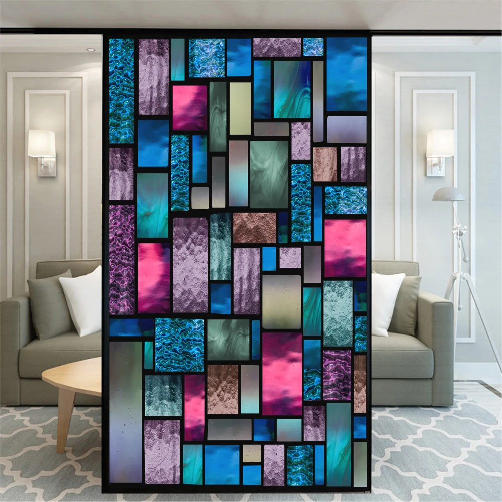 

Privacy Windows Film Decorative Color Brick Stained Glass Window Stickers No Glue Static Cling Frosted Windows Film