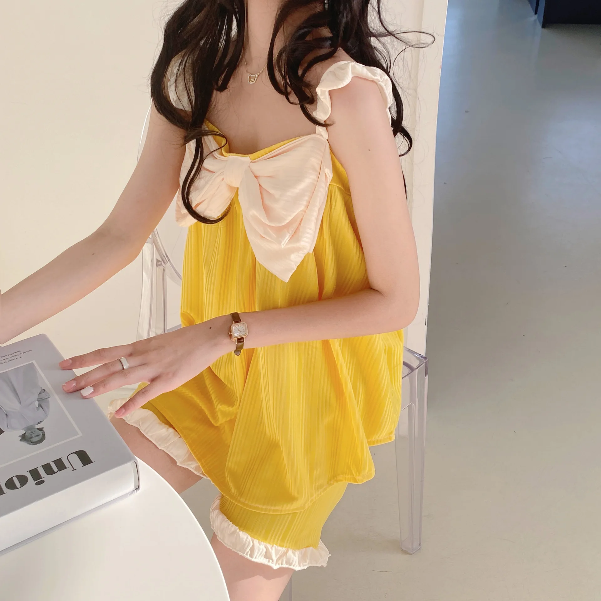 Summer Sleeveless Pajamas Women's Suspenders Pyjamas Two-pieces Sleepwear Set Homewear Clothes Casual Loungewear Suit Pijama