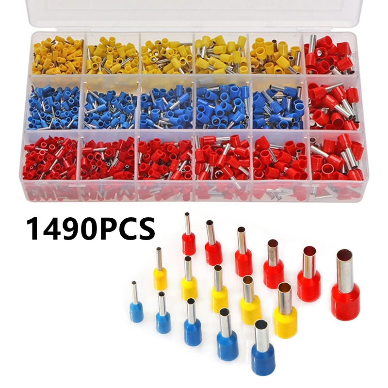 

1000/1490PCS VE Tubular Crimp Terminal Electrical Wire Insulated Terminator Block Cord End Connector Crimping Terminals Kit