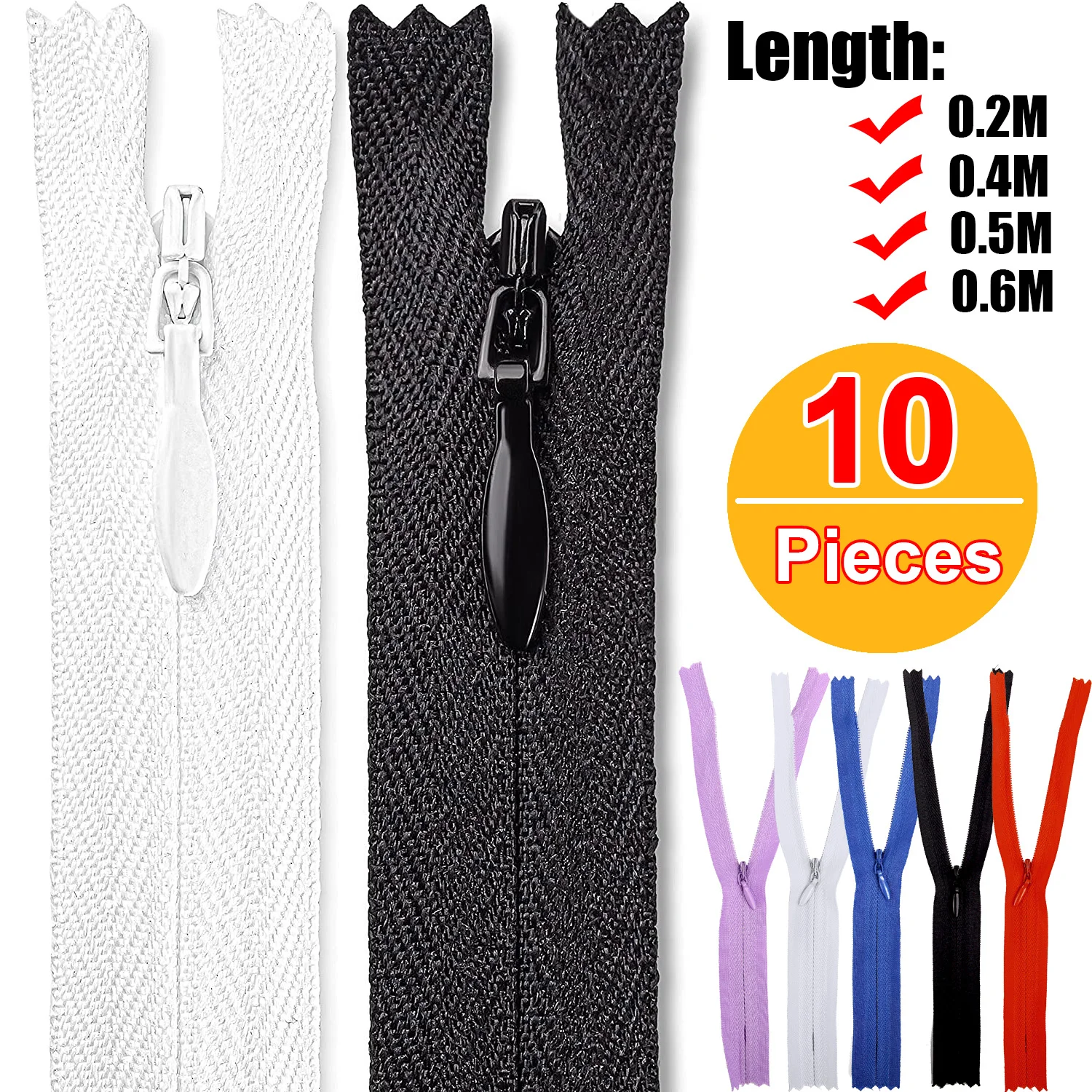 

5/10pcs Invisible Zippers Nylon Coil Zipper for Clothing pillow Tailor Sewing DIY Craft Bulk Zippers Pull Charm 20 40 50 60 cm