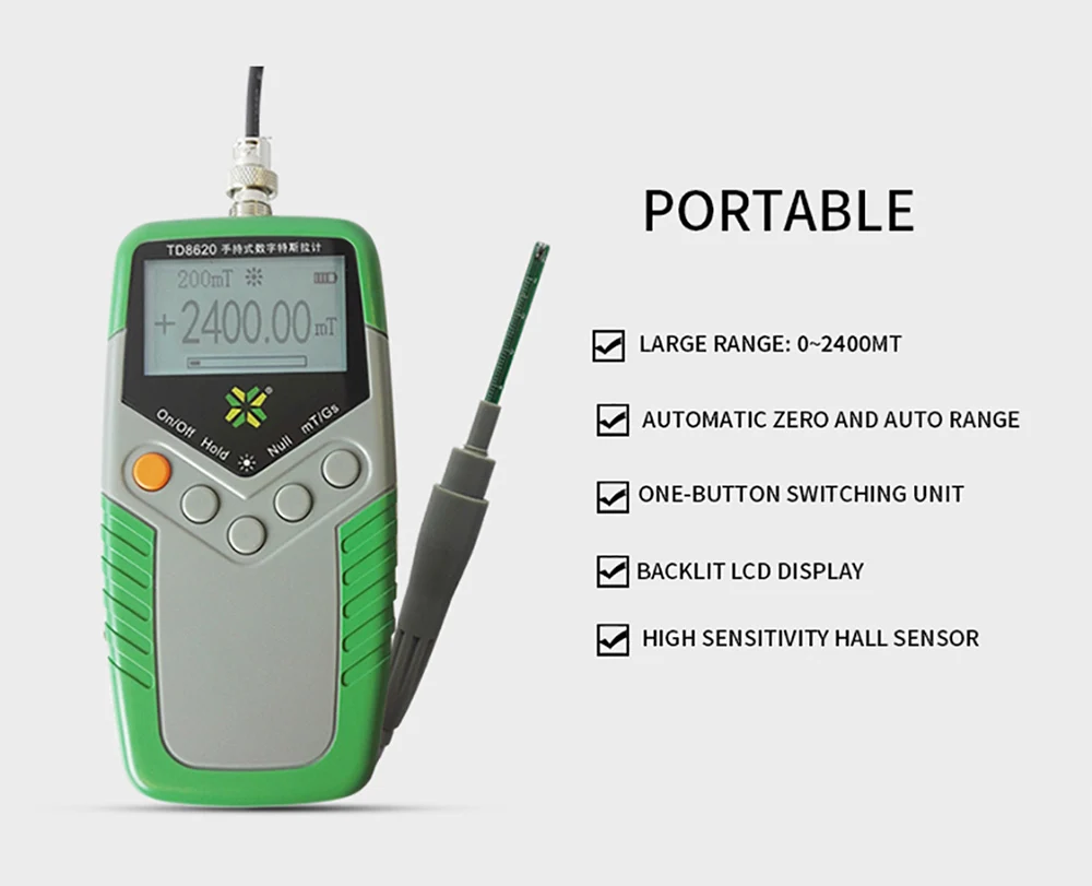 Фото Цифровой измеритель магнитного поля TD8620 (Гауссметр, Тесламетр) для измерения поверхностного магнитного поля с точностью 5% №1
