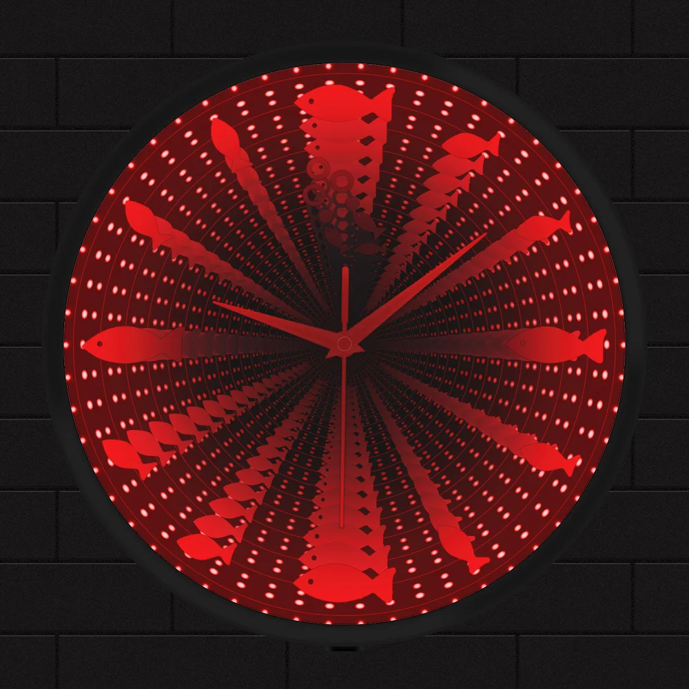 Fish LED Infinity Mirror Wall Clock For Bedroom Sea Animal A