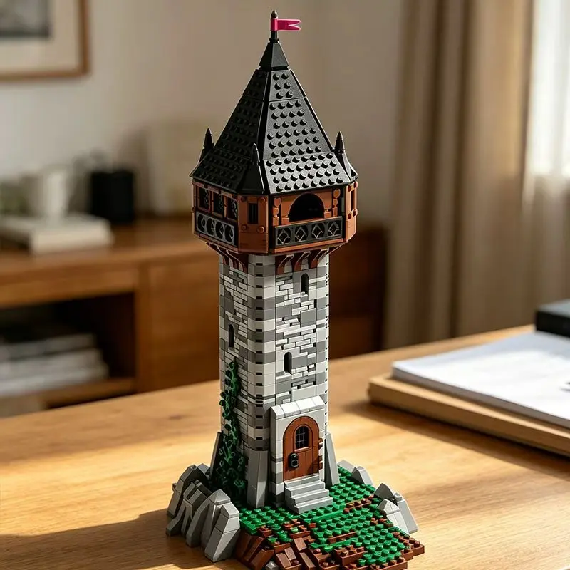 Фото Конструктор MOC: Средневековая башня-замок, набор для сборки из мелких деталей, архитектурная модель для расширения сцены, 1773 детали №3