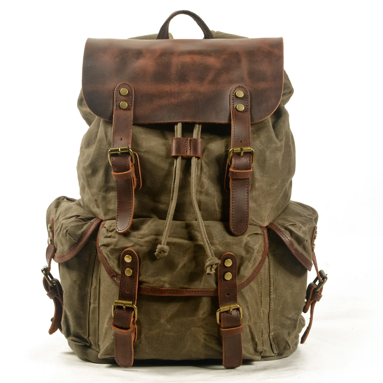 

Cotton Oil Wax Canvas Backpack Mens Large Capacity Vintage Waterproof Backpack 15" Laptops Daypacks Rivets bookbag