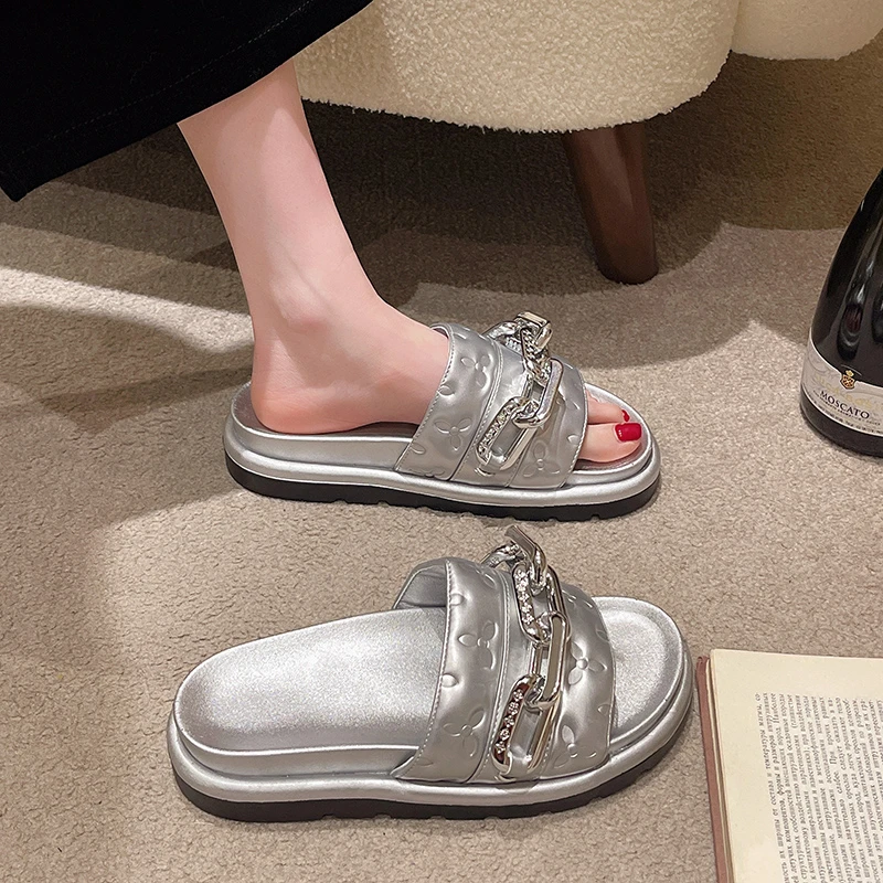 Luxury Women's Slippers Outdoors Fashion Beach Summer Sandals Hook & Loop Rubber Bottom Relief Print Ladies Shoes 2023