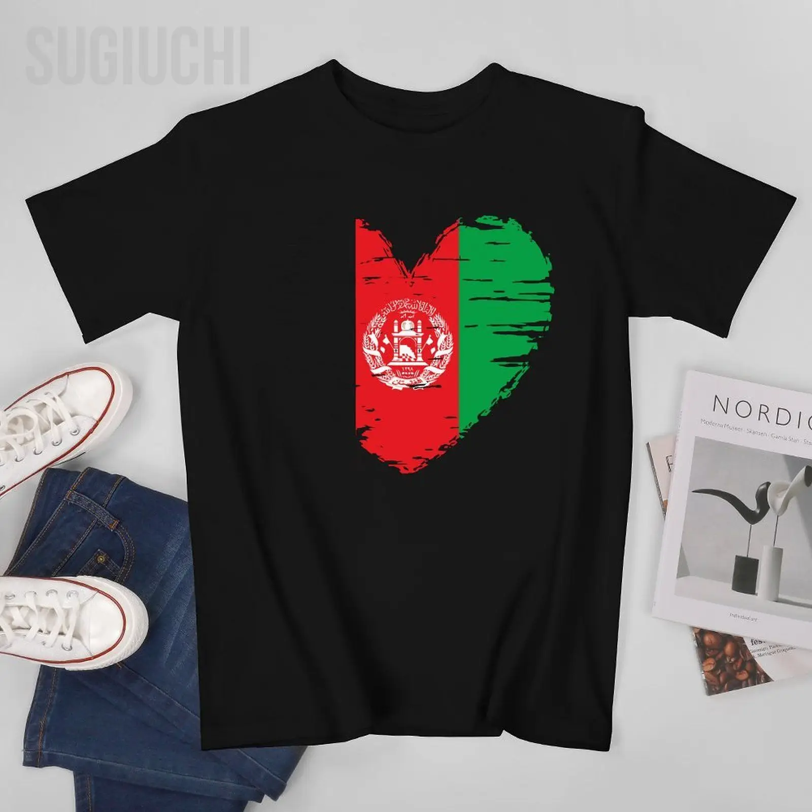 Футболка унисекс 100% хлопок с принтом сердца флага Афганистана