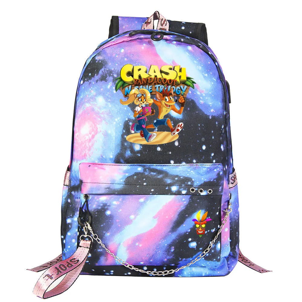 

Game Crash Bandicoot Backpack Students School Bag Women Men Causal Travel Laptop Backpack with Charging USB Teenager