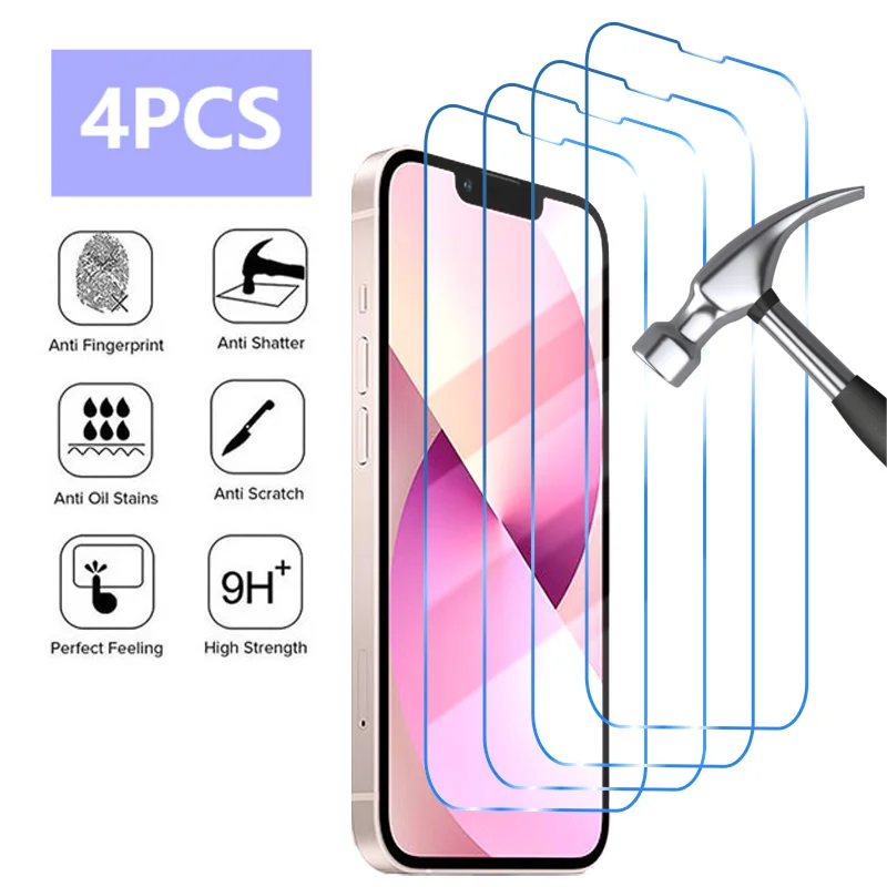 

4 шт. Защитное стекло для iPhone 13 12 11 Pro Max Mini, защита экрана на iPhone 12 X XR XS Max 8 7 6 6S Plus 5S SE 2020, стекло