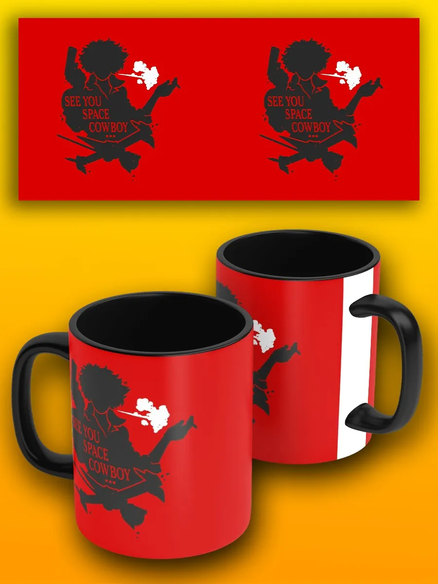 Кружка черная для чая воды кофе питья с принтом аниме ковбой бибоп cowboy bebop - 7061 |