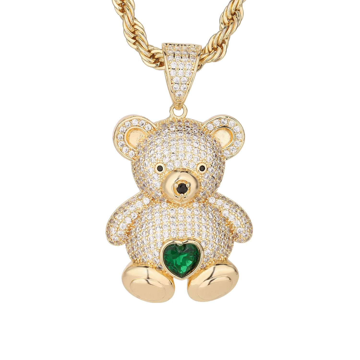 

Beating Heart Little Bear Necklace Female Spiritual Teddy Bear 3D Full Diamond Bracelet Necklace Couple Birthday Gift