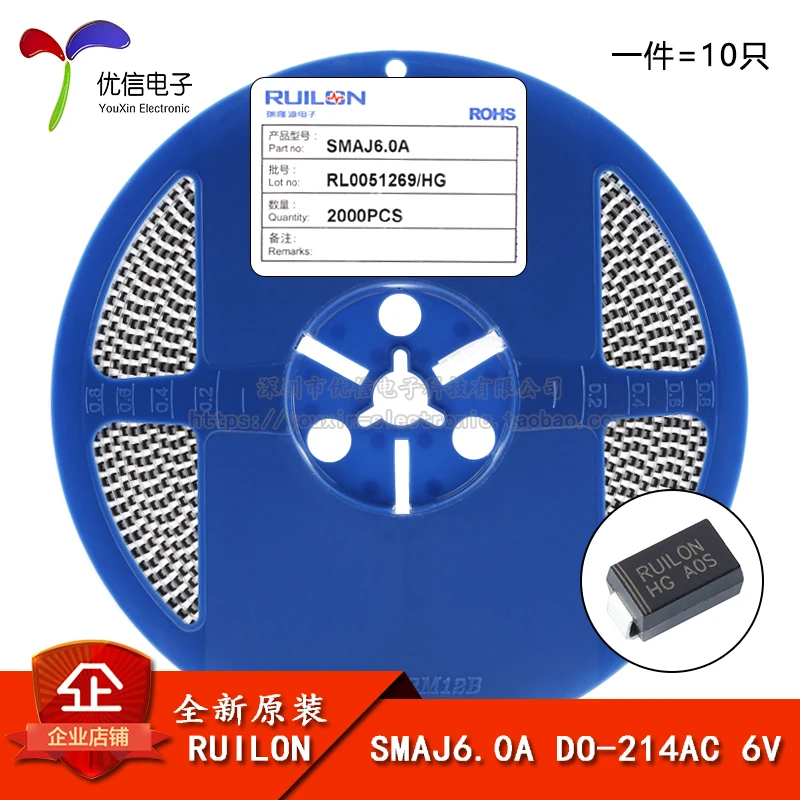 

Original stock SMAJ6.0A DO-214AC 6V/ TVS10