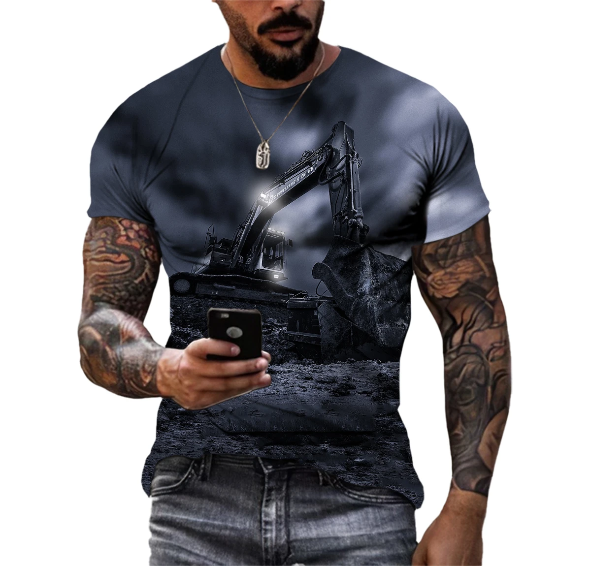 

Excavator 3D Printing Summer Men's Personality T-Shirt Mechanical Engineering Vehicle Graphics Short Sleeve Casual Quick Dry Top