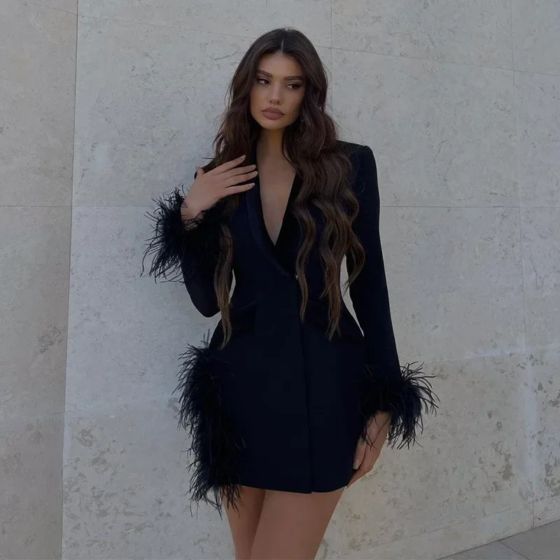 

Office Lady Suit Jacket Blazer Womens Coat Autumn Winter Formal Work Suit Pocket Slim Casual Feather Stitching Blazer Coat Tops