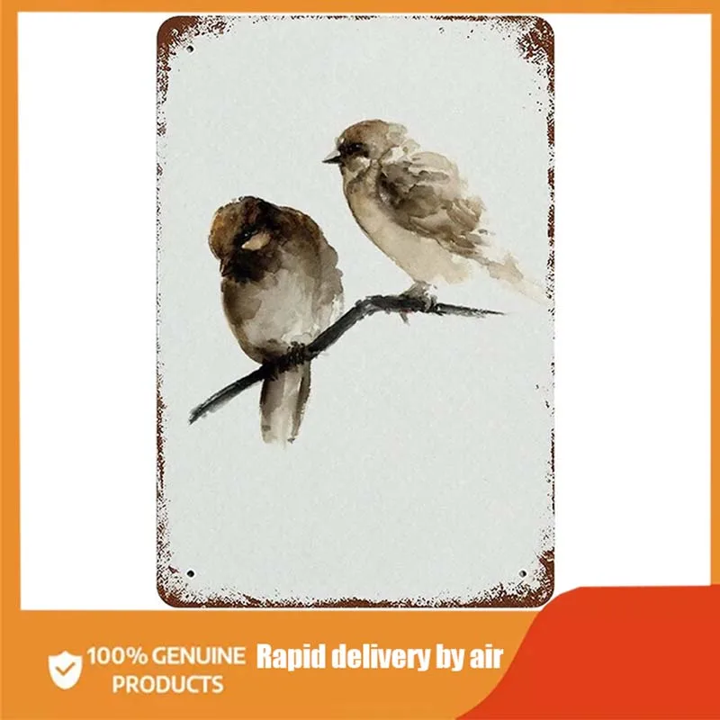 

Graman Anique Metal Tin Sign Birds Watercolor Aluminum Metal Sign Brown Sparrow Natural Home Decor Abstract Bird Metal Tin Sign