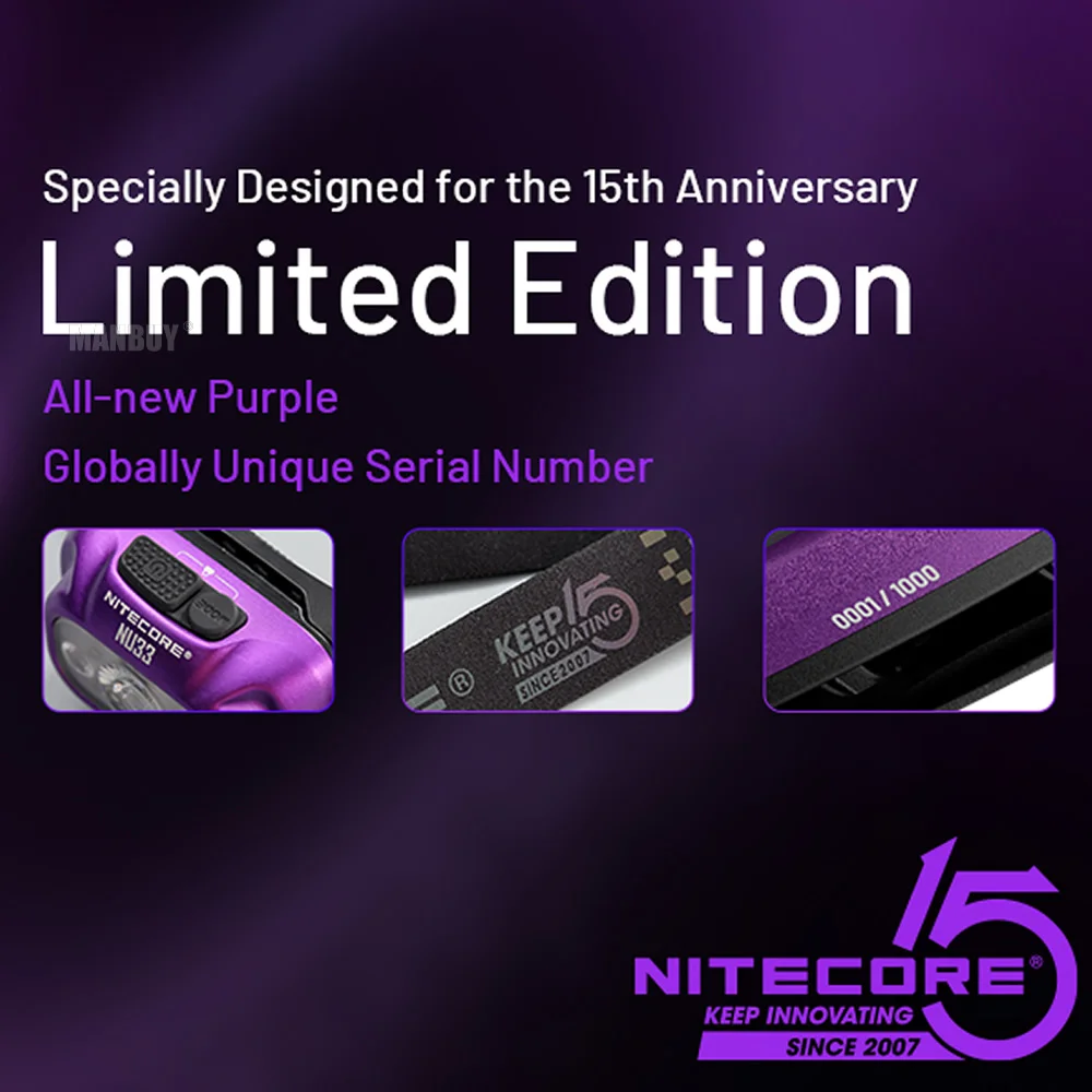

2022 Nitecore Ограниченная серия NU33 Мистик фиолетовый 700LMs светодиодный тройной выход перезаряжаемый наружный налобный фонарь алюминиевые метал...