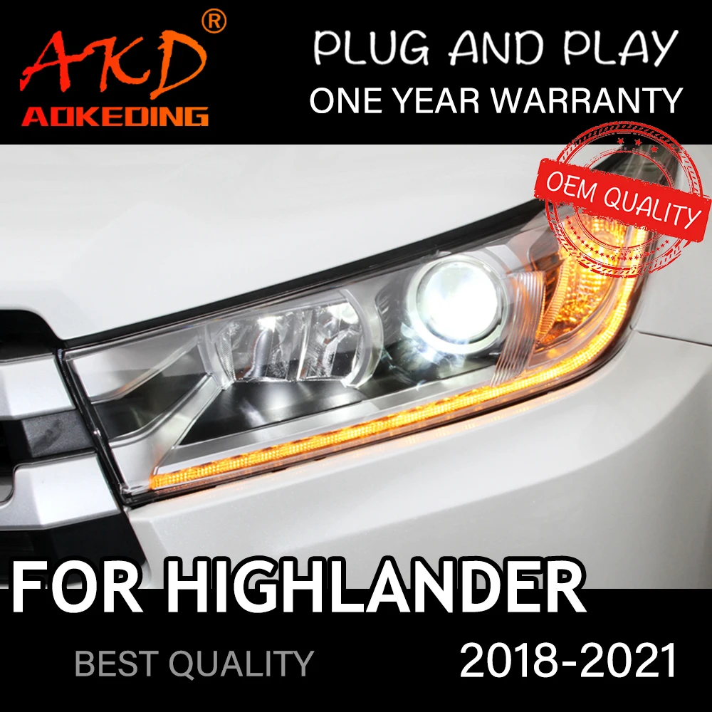 

Фары для Toyota Highlander 2018-2022, автомобильные светодиодные фары DRL Hella 5, ксеноновые линзы Hid H7 Highlander, автомобильные аксессуары