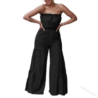 womens jumpsuits summer sexy solid color pleated stitching jumpsuits womens backless strapless slash neck wide leg jumpsuits