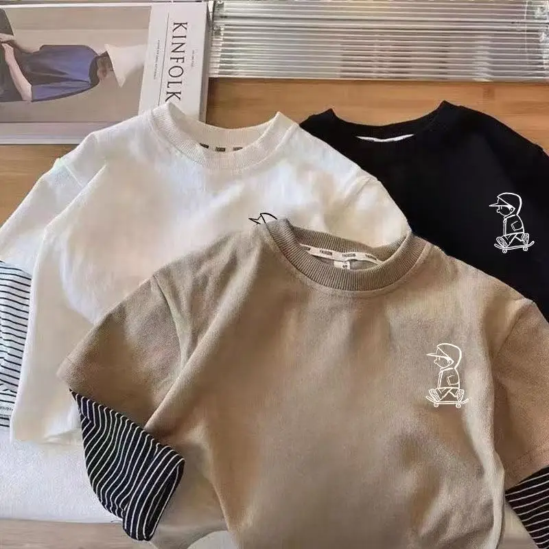 Хлопковая футболка с длинными рукавами для мальчиков на весну и осень стильная