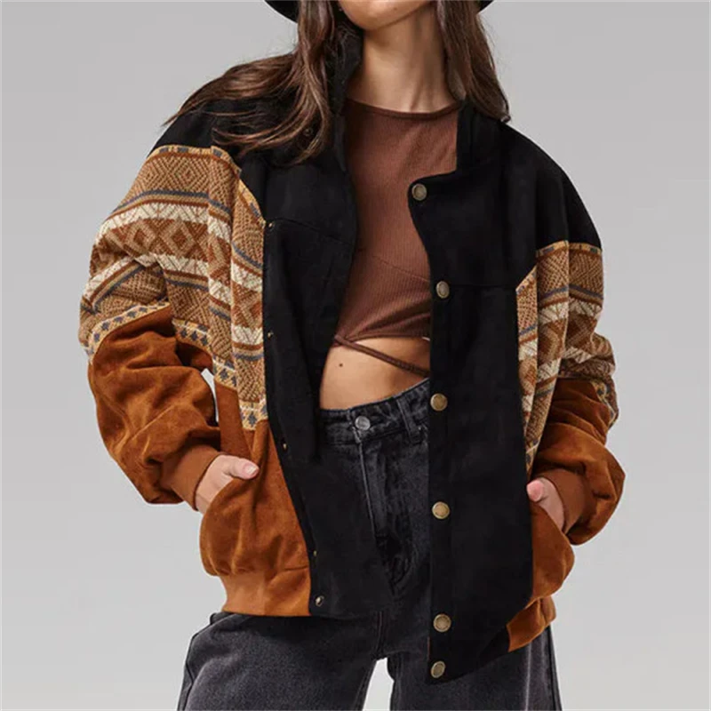 2023 Autumn Winter New Coat Women Down Jacket National Style Coats Street Short Print Warm Leopard Chic Patchwork Padded Jacket