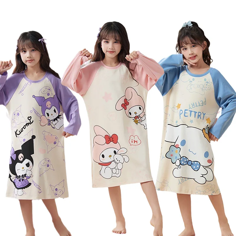 

Детская ночная рубашка Sanrios с длинным рукавом, милая аниме мимелоди коричной курол, мультяшное платье для девочек, хлопковая Домашняя одежда, подарок