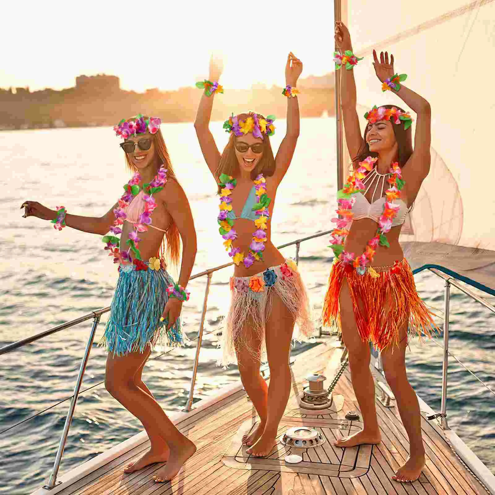 6 комплектов тропических гирлянд ожерелье с цветком гавайские цветочные