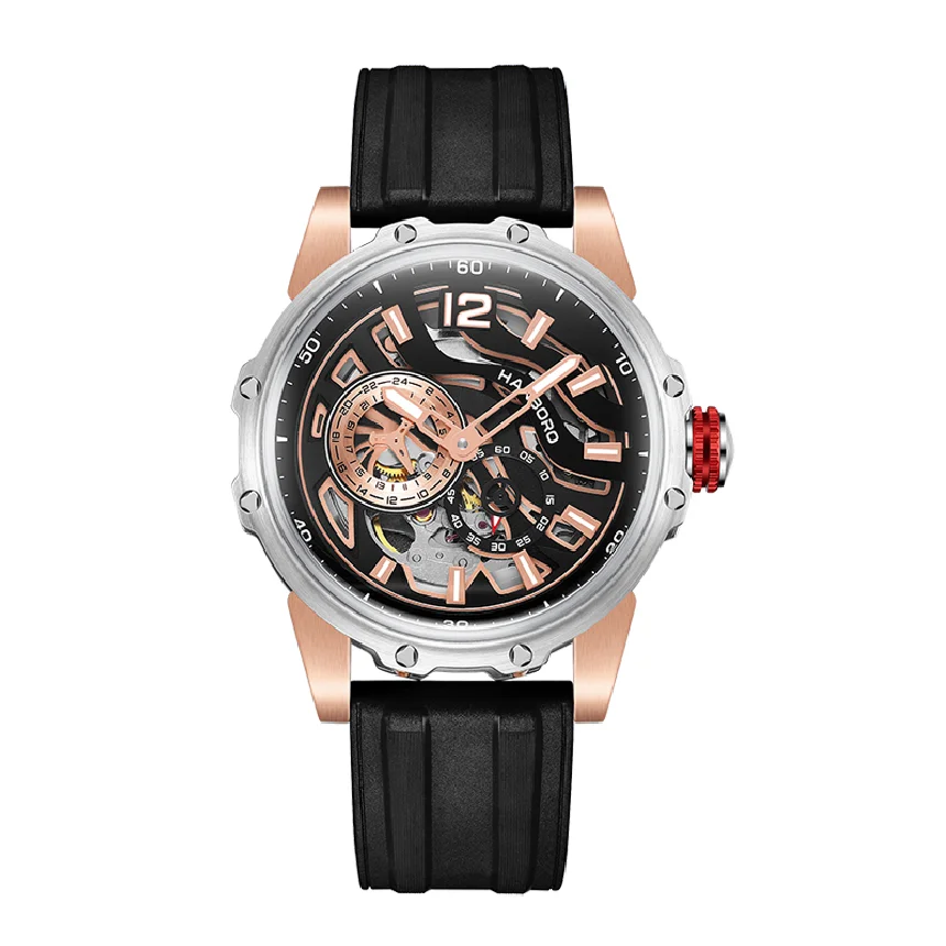 

HANBORO New Luxury Automatic Watches Waterproof Luminous Mechanical watch Hollow Out Dial Rubber band fashion watch man