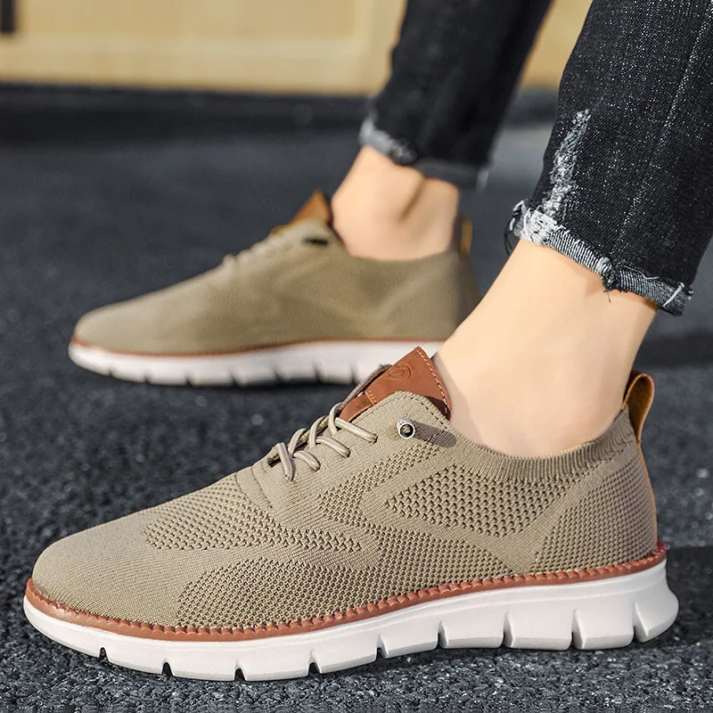 

2023 Men Sneakers Plus Size Trendy British Style Summer Breathable Soft Male Sports Shoes Fashion Solid Woven Mesh Running Flats
