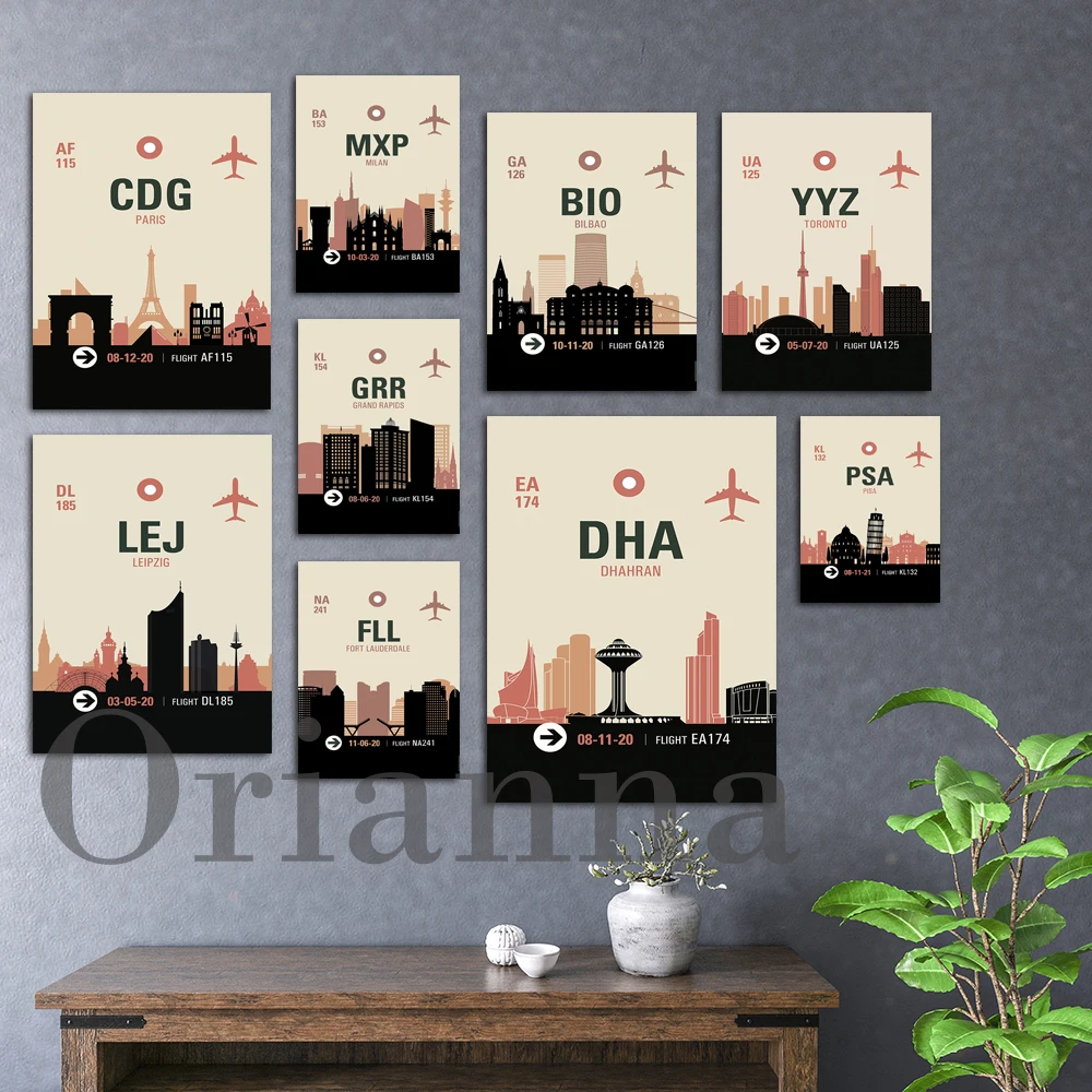 Багажная бирка, Париж, Милан, грайдо-Рапид, Форт-Лодердейл, дхахран, Торонто, Бильбао, Пиза, Афины, лейпсон, печать постеров для путешествий