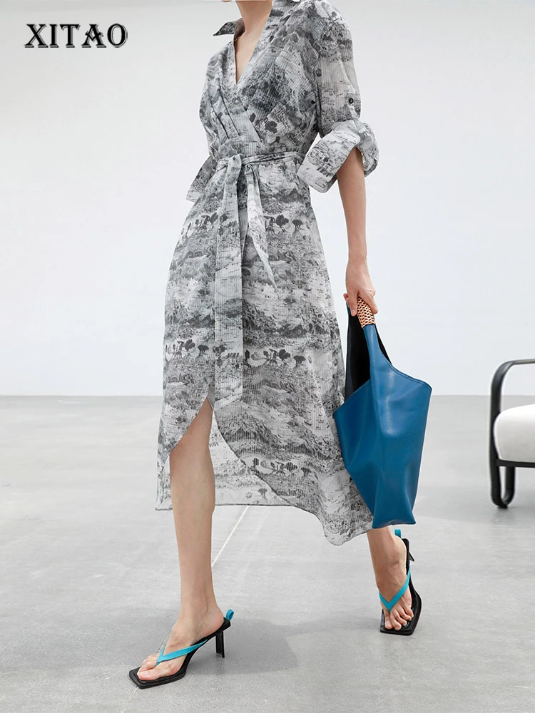 

XITAO Print Pattern Dress Fashion Women Bandage Small Fresh Casual Style Loose 2022 Minority Elegant Dress Top WLD8521