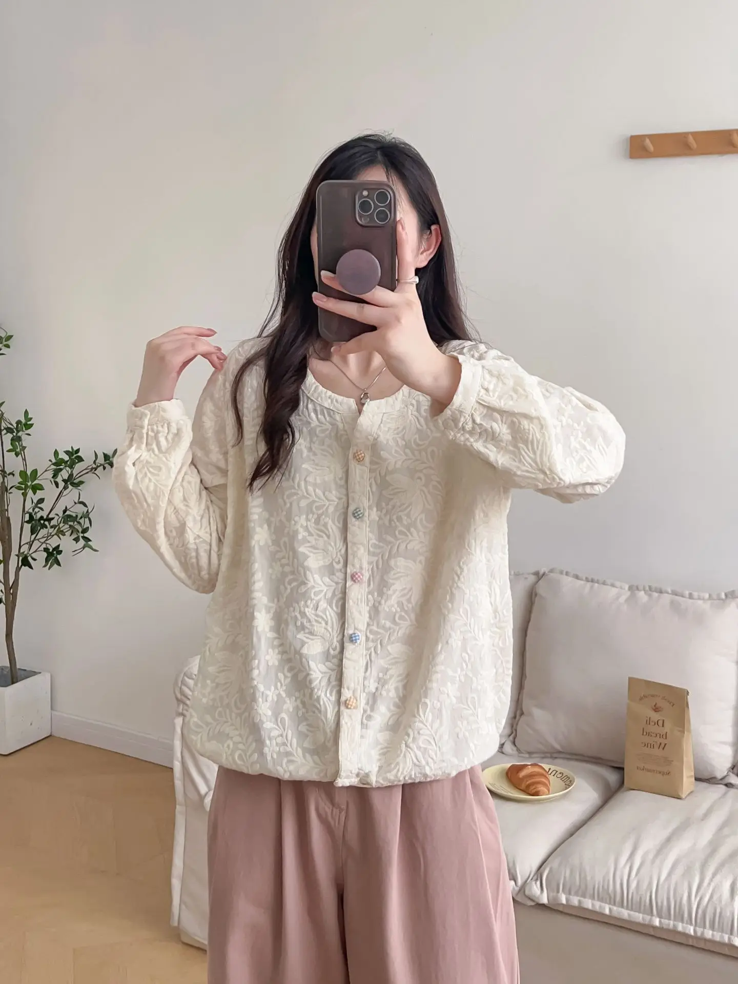 Женская хлопковая рубашка с длинным рукавом Повседневная Милая белая блузка