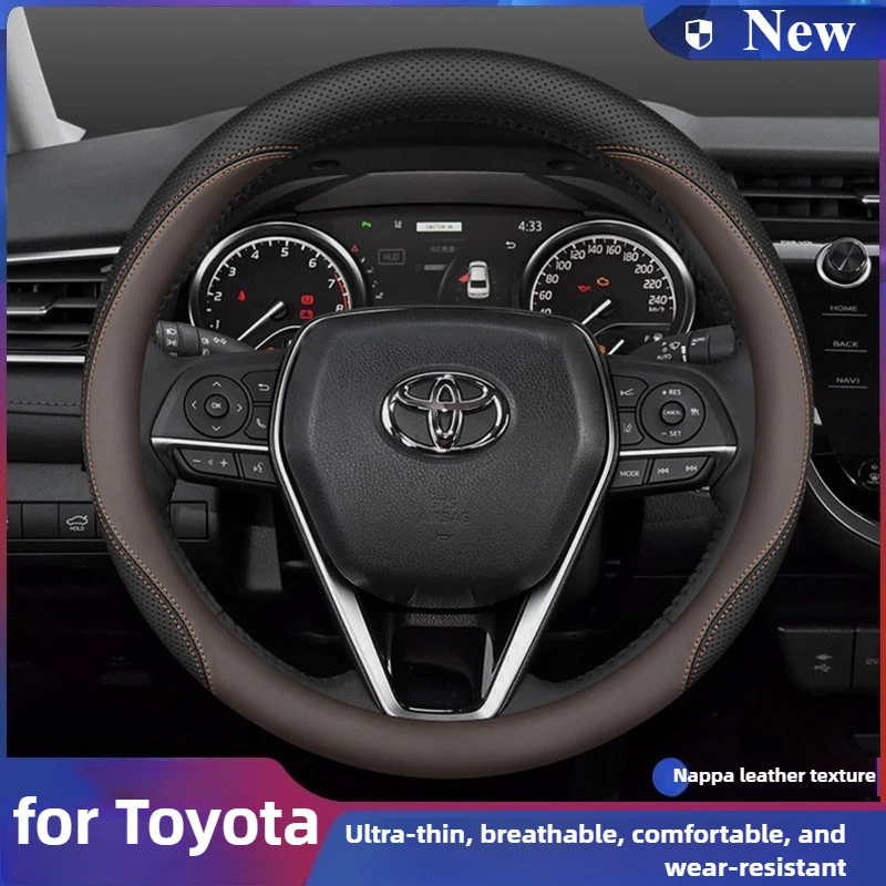 Фото Кожаный чехол на руль автомобиля для Toyota Grand Highlander Yaris Cross Crown Camry Rav4 Corolla CHR 2023 2024 2025 аксессуары №2
