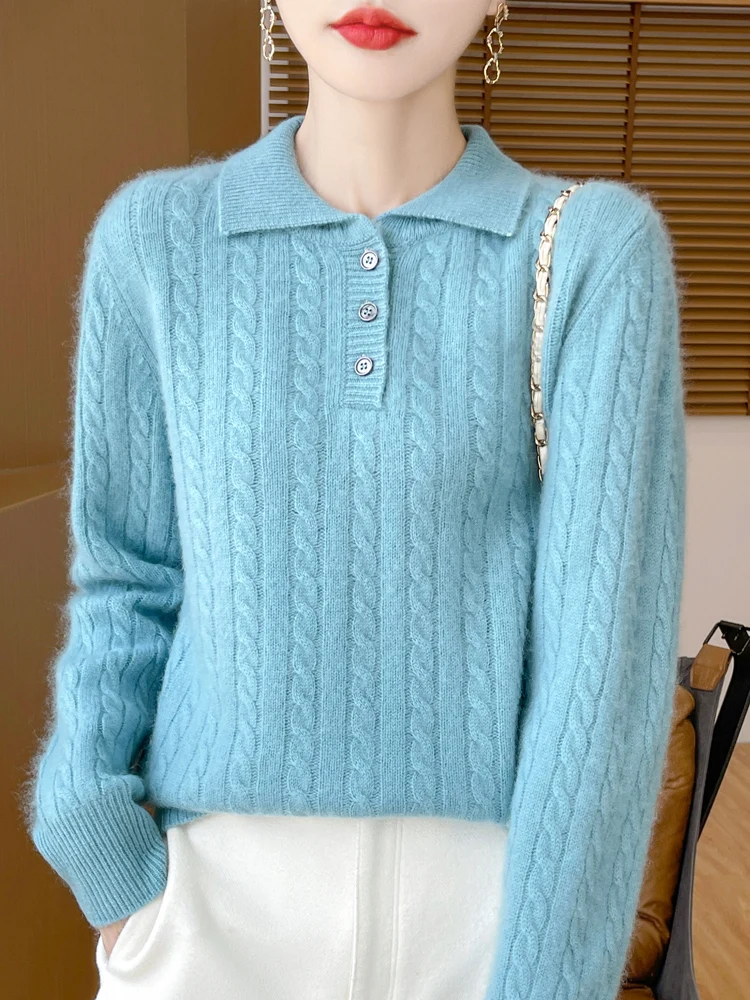 Женский свитер из 100% шерсти мериносовой толстый с воротником мягкий и теплый топ