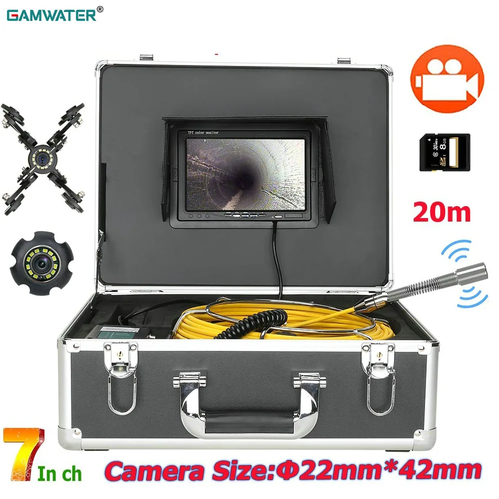 

GAMWATER DVR Sewer Pipe Inspection Camera Auto Balance Auto Self Leveling 512HZ Transmitter Pipe Locator 7" 1000TVL Endoscope