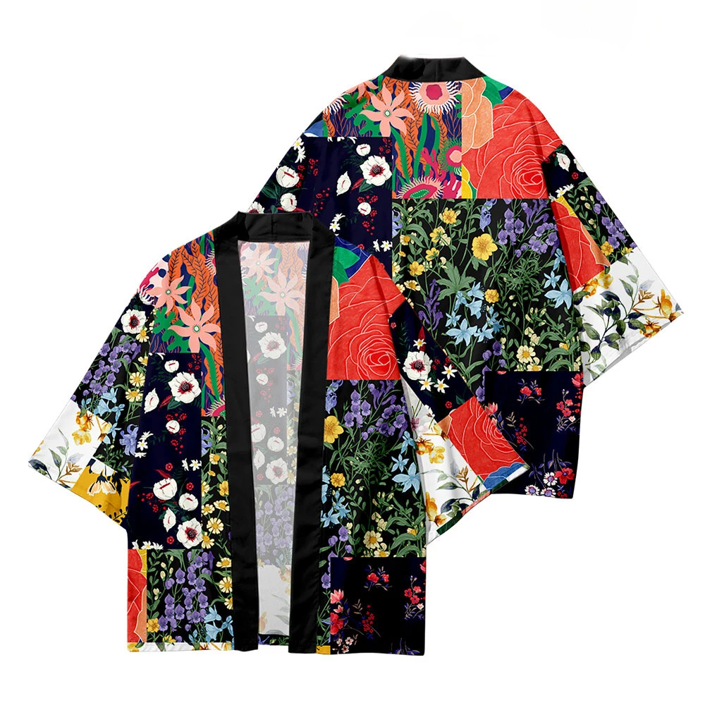 

2023 Harajuku Kimono Toga Coat Feather Woven Cape Cardigan Hawaiian Print Men's Beach Men 3D Printing Of Ukiyo-E Patterns