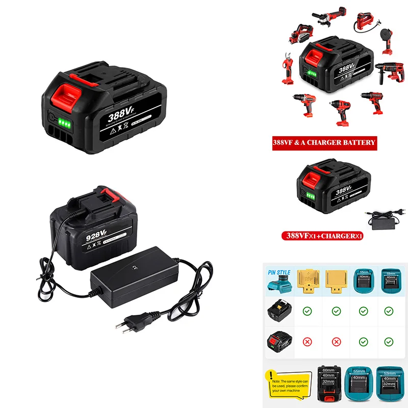 

1Set For Makita Battery Electric Tools Battery Pack 388Vf Lithium Battery Charger Battery Rechargeable Replacement Parts US Plug