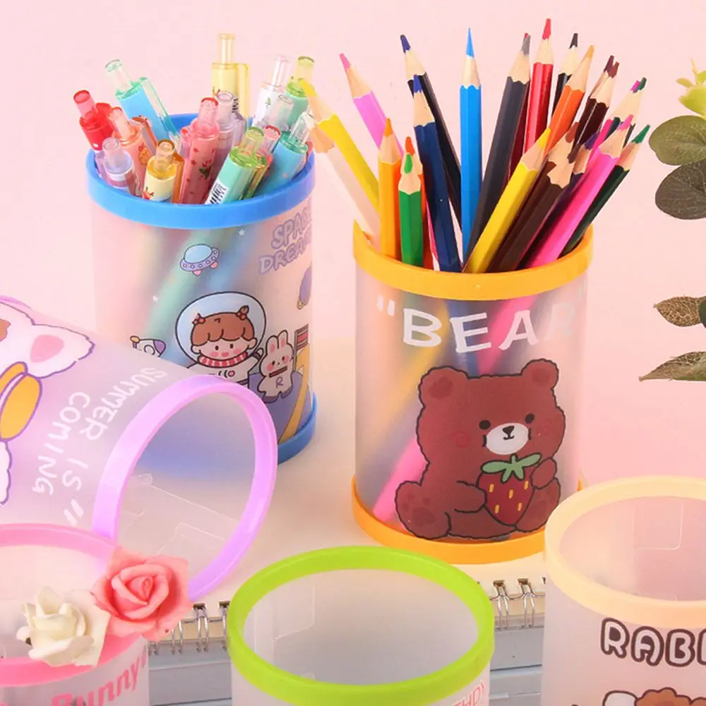 

New Folding Office Stationery Supplies Transparent Cosmetics Storage Case Pen Holder Desktop Organizer Pencil Box