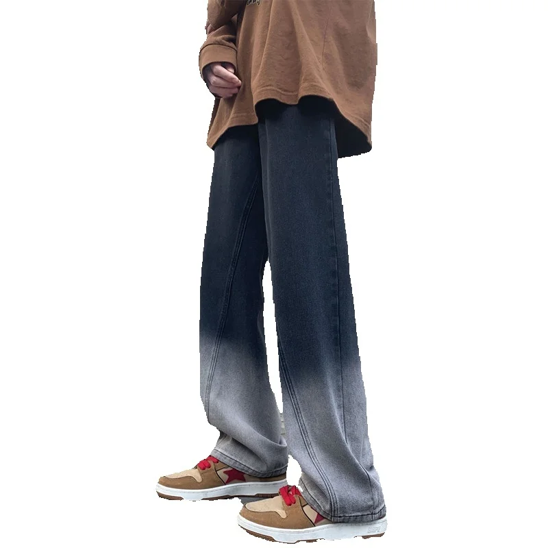 Blue Black Baggy Jeans Men Fashion Gradient Jeans Men Japanese Streetwear Hip-hop Loose Straight Denim Pants Mens Trousers M-5XL