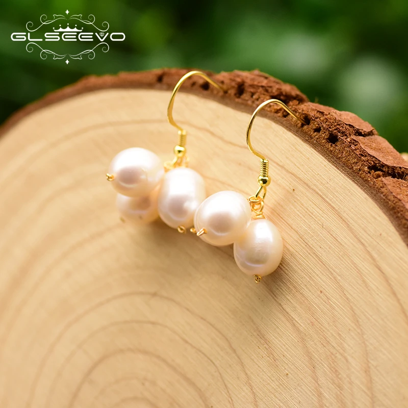 

GLSEEVO Natural Fresh Water Pearl Drop Earrings For Women Minimalist Earrings Jewelry Boucles D Oreille Femme GE0777