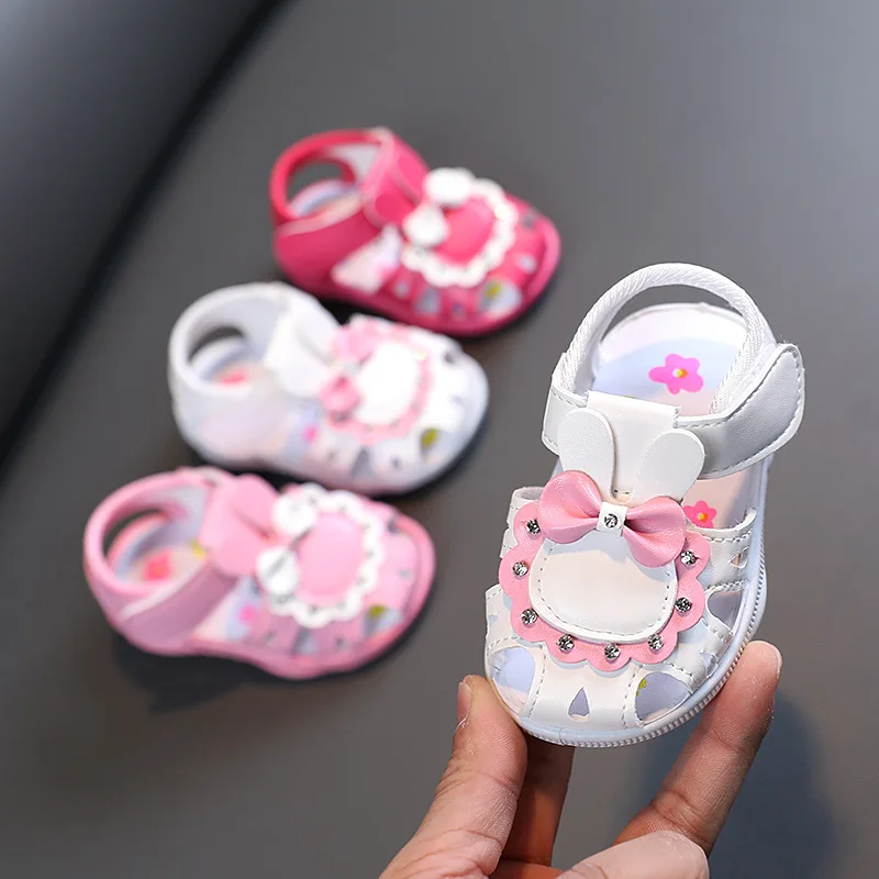 

Summer Newborn Girls Closed Toe Sandals Toddler Baby Cute Bow Princess Shoes Kids Children Korean Hollow Sandals First Walkers