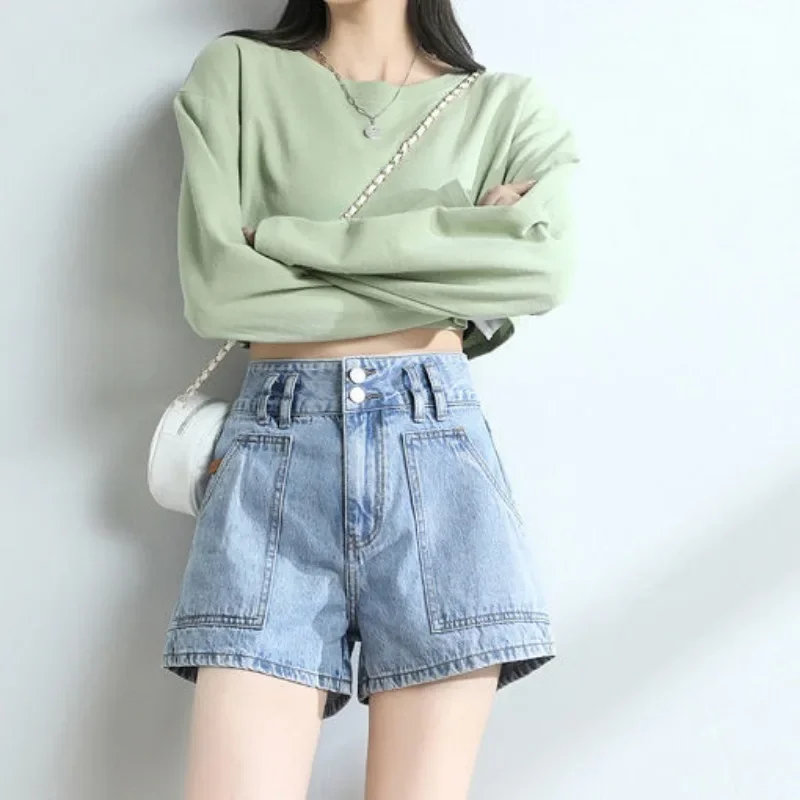 Шорты женские джинсовые с высокой талией Элегантные классические Стрейчевые