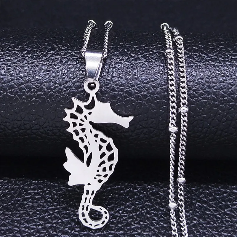 

2023 Fashion Animal Seahorse Stainless Steel Necklace for Women Silver Color Statement Necklaces Jewelry joyas mujer N4216S07