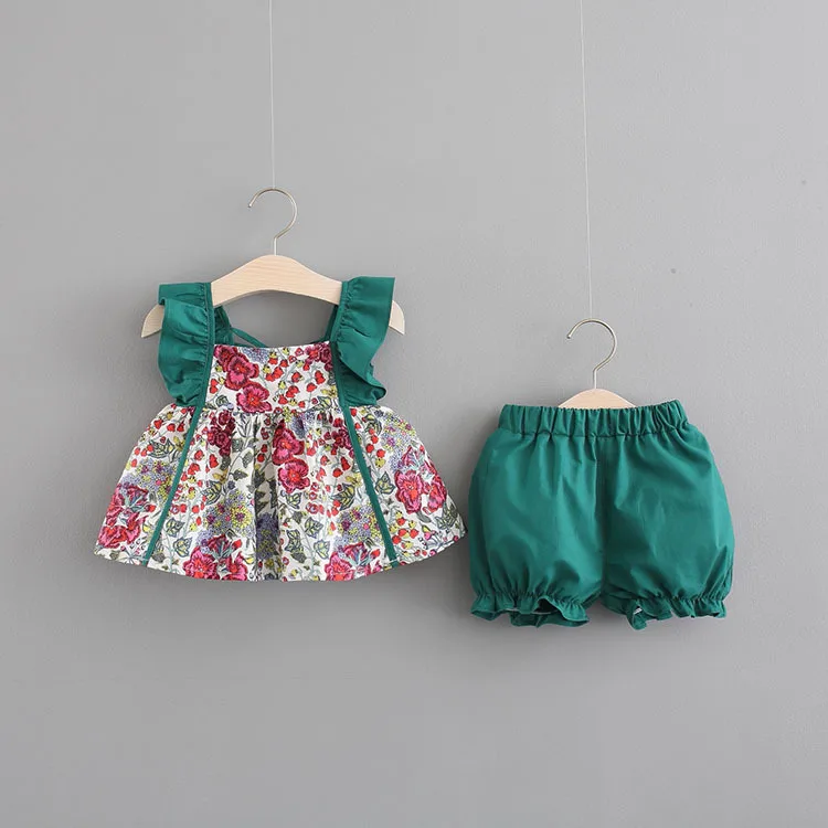 

Baby Girl Clothes Children Summer Clothing Sets Infant Floral Ruffle Sleeveless Top + Solid Shorts 2pcs Set Toddler Cute Outfits