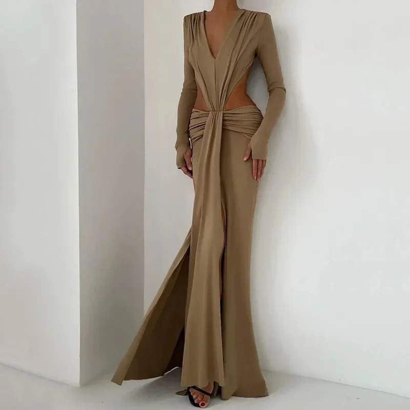 Осень 2024 новый модный полый дизайн сексуальное платье Amazon с открытой спиной