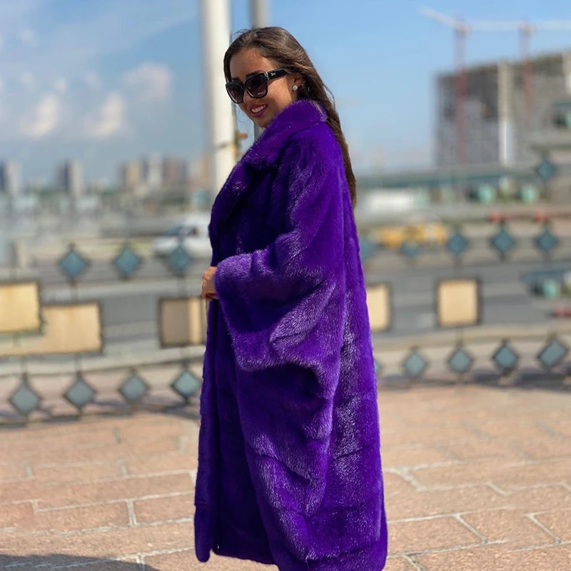 Genuine Mink Fur Coat Woemn Bet Sleeve Lapel Knee-length Tops 2022 Autumn Winter New Luxury Real Mink Fur Jacket Female