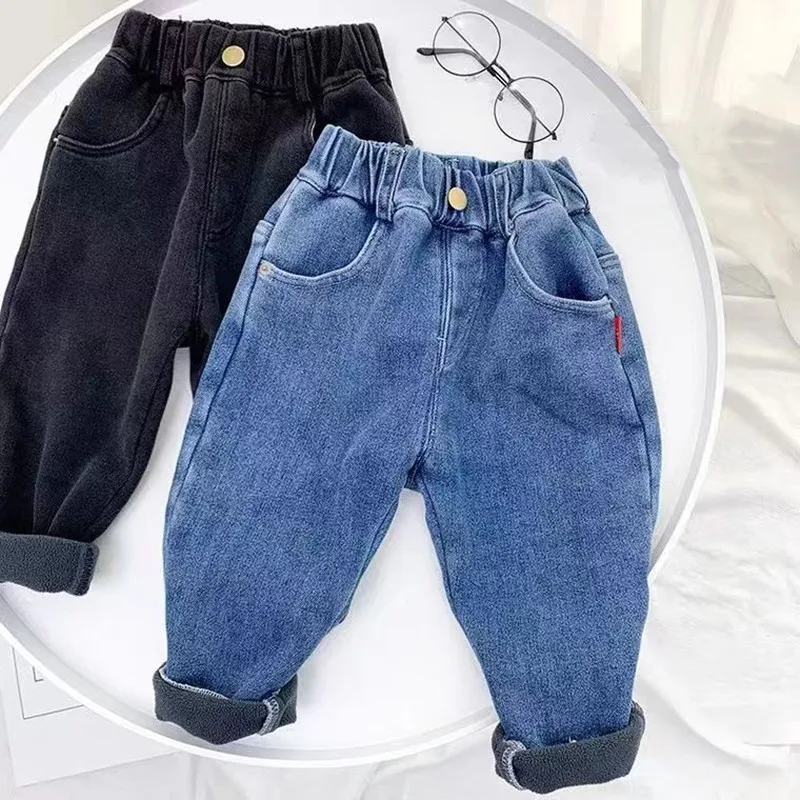 Childrens plush pants Jeans Are Versatile For Little Boys And Girls Autumn And Winter Plush Elastic Super Thick Pants Kids