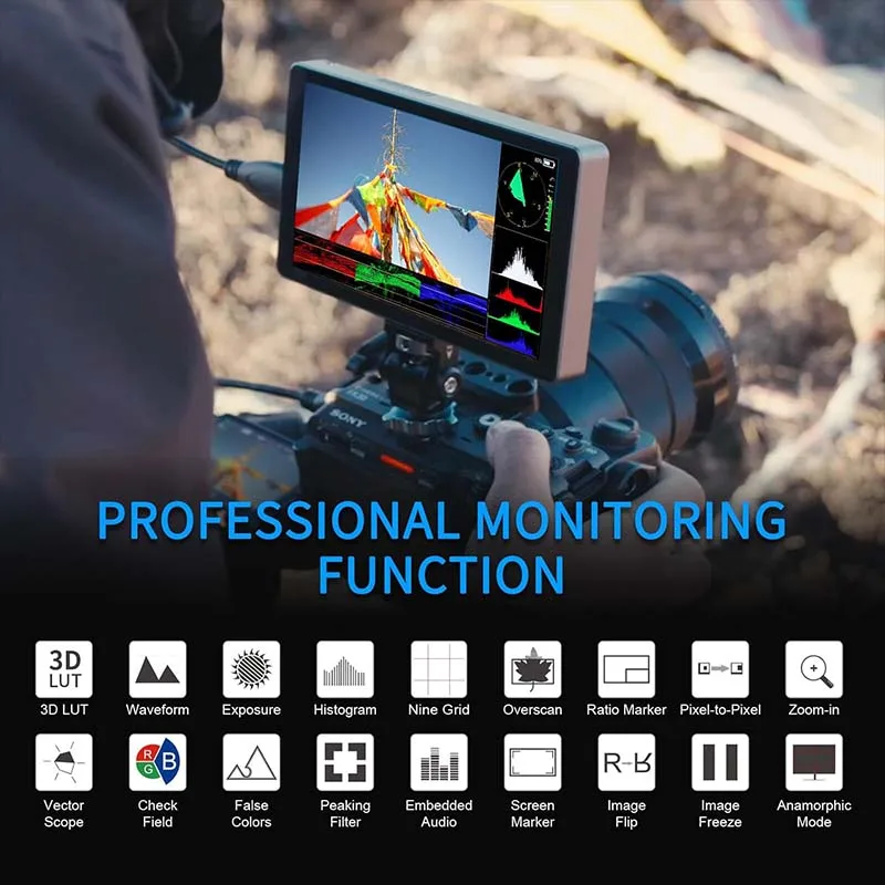 Фото FEELWORLD P6XL 6-дюймовый полевой монитор для камеры в алюминиевом корпусе, сенсорный ЖК-экран, USB Type-C, 3D LUT, 4K HDMI, 1200 нит, высокая яркость №2