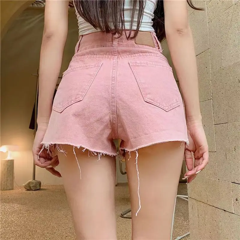 Summer Women's Denim Shorts Casual Jeans Shorts Solid Color High Waist Hot Pants