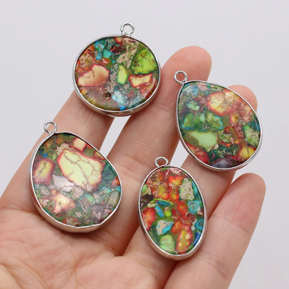 

Natural Stones Emperor Stone Silver-plated Water Drop Egg Round Pendant For Jewelry Making DIY Necklace Earring Accessories Gift